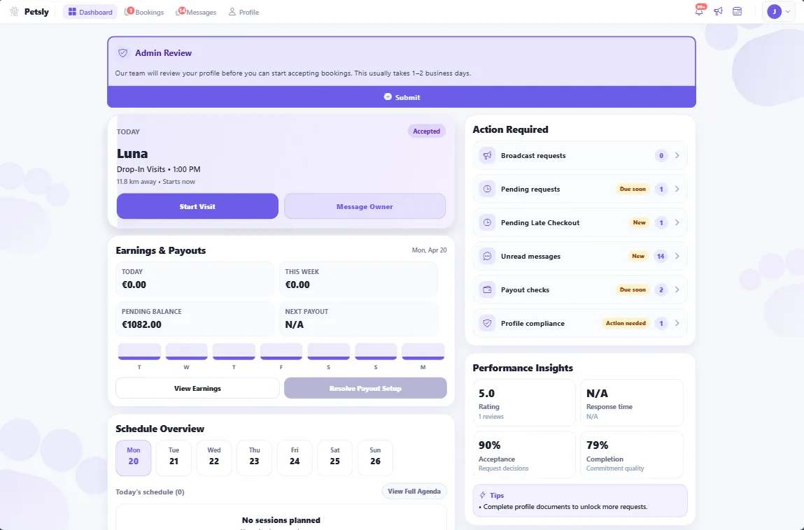 Petsly web app — pet sitting platform for Cyprus